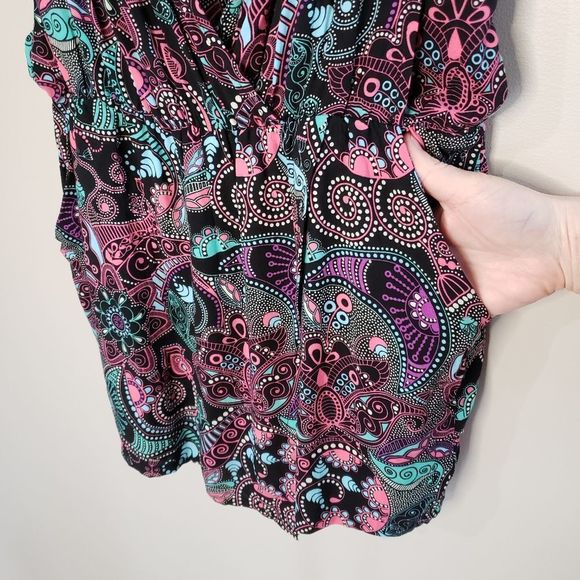 Liquido Medium NWT Sleeveless Turquoise Pink Paisley Print Skort Romper Pockets - Picture 2 of 14